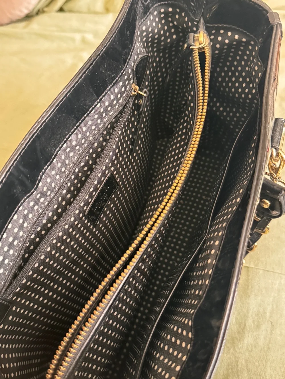 kate spade Black Patent Leather Tote with Quilted Circle Pattern